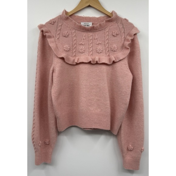 & Other Stories Sweaters - & Other Stories Paris Atelier Wool Embroidered Ruffle Knit Sweater SM Pink EUC